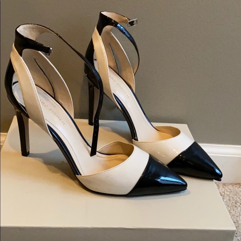 Marc Fisher Black and White Pointed Toe Pumps